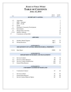 BOARD OF PUBLIC WORKS  TABLE OF CONTENTS APRIL 16, 2014  Section