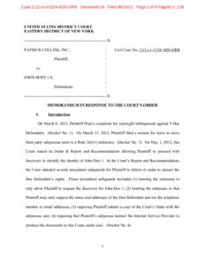 Case 2:12-cvADS-GRB Document 16 FiledPage 1 of 5 PageID #: 128  UNITED STATES DISTRICT COURT EASTERN DISTRICT OF NEW YORK --------------------------------------------------------------X :