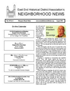 East End Historical District Association’s  NEIGHBORHOOD NEWS Vol. 39 No. 8