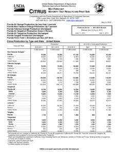 CITRUS  MAY FORECAST MATURITY TEST RESULTS AND FRUIT SIZE  Cooperating with the Florida Department of Agriculture & Consumer Services