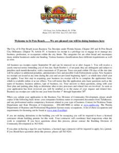 155 Corey Ave, St Pete Beach, FLPhoneFaxWelcome to St Pete Beach……We are pleased you will be doing business here The City of St Pete Beach issues Business Tax Receipts under Flo