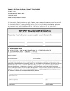 David E. Griffiths, CHELAN COUNTY TREASURER PO BOX 1441 Wenatchee, WAwww.co.chelan.wa.us/treasurer