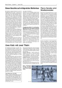 Berliner Radsport · Ausgabe Nr. · August[removed]Simon Geschke auf erfolgreicher Klettertour Pierre Senska wird Bei solchen schweren Rennen wie der 28.