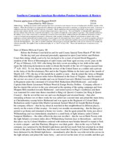 Southern Campaign American Revolution Pension Statements & Rosters Pension application of David Haggard R4429 Transcribed by Will Graves f38VA[removed]