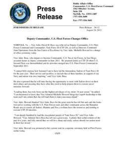 Press Release FOR IMMEDIATE RELEASE Public Affairs Office Commander, U.S. Fleet Forces Command