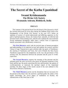 Hindu texts / Katha Upanishad / Swami Krishnananda / Nachiketa / Yajurveda / Om / Bhagavad Gita / Shanti Mantra / Brihadaranyaka Upanishad / Hinduism / Upanishads / Sanskrit