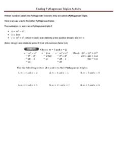 Microsoft Word - Finding Pythagorean Triples Activity