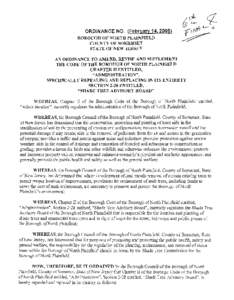 ORDINANCE NO. (February 14,200ID BOROUGH OF NORTH PLAINFIELD COUNTY OF SOMERSET STATE·OF NEW JERSEY  AN ORDINANCE TO AMEND, REVISE AND SUPPLEMENT