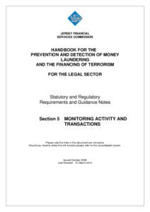 JERSEY FINANCIAL SERVICES COMMISSION HANDBOOK FOR THE PREVENTION AND DETECTION OF MONEY LAUNDERING