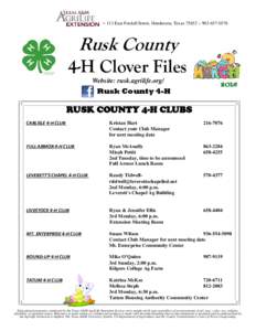 ~ 113 East Fordall Street, Henderson, Texas 75652 ~ Rusk County 4-H Clover Files Website: rusk.agrilife.org/