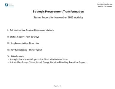 Administrative Review: Strategic Procurement Strategic Procurement Transformation Status Report for November 2013 Activity