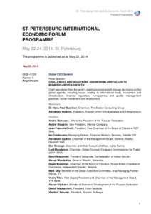 St. Petersburg International Economic Forum 2014 Forum Programme ST. PETERSBURG INTERNATIONAL ECONOMIC FORUM PROGRAMME