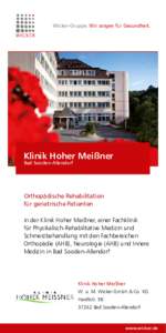 Wicker-Gruppe. Wir sorgen für Gesundheit.  Klinik Hoher Meißner Bad Sooden-Allendorf  Orthopädische Rehabilitation