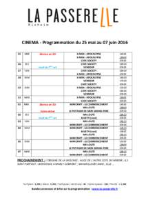 CINEMA - Programmation du 25 mai au 07 juinMER  26