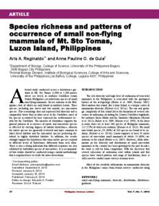 ARTICLE  Species richness and patterns of occurrence of small non-flying mammals of Mt. Sto Tomas, Luzon Island, Philippines
