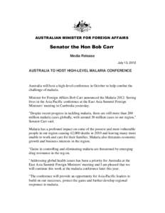 Microsoft Word - Media Release Australia to Host High-level Malaria conference EN[removed]F