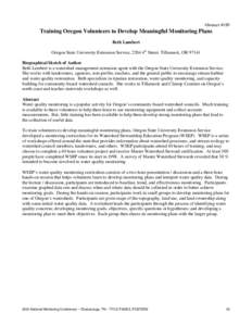 Abstract #189  Training Oregon Volunteers to Develop Meaningful Monitoring Plans Beth Lambert Oregon State University Extension Service, 2204 4th Street, Tillamook, OR[removed]Biographical Sketch of Author