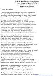 Folk & Traditional Song Lyrics - Death of Harry Bradford