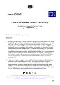 EN  COUNCIL OF THE EUROPEAN UNION  Council conclusions on European 2020 Strategy