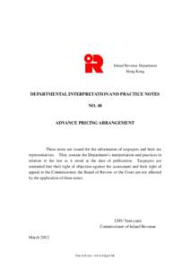 Inland Revenue Department   Hong Kong DEPARTMENTAL INTERPRETATION AND PRACTICE NOTES
