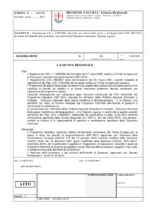 SCHEMA NNP/6708 DEL PROT. ANNO2015 REGIONE LIGURIA - Giunta Regionale Dipartiment o Agric oltura, Sport, Turismo e Cultura Politiche Agricole e della Pesca - Settore