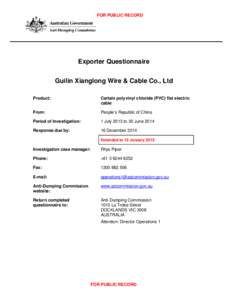 Microsoft Word[removed]Guilin Xianglong EQ - PVC flat cable - non-confidential version