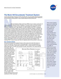 National Aeronautics and Space Administration  The Monk Hill Groundwater Treatment System This fact sheet describes construction activities associated with a new groundwater treatment plant being built and funded by NASA