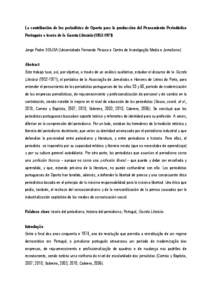 La contribución de los periodistas de Oporto para la producción del Pensamiento Periodístico Portugués a través de la Gazeta Literária[removed]Jorge Pedro SOUSA (Universidade Fernando Pessoa e Centro de Investigação Media e Jornalismo)