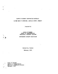 SURVEY OF HIGHWAY CONSTRUCTION MATERIALS IN THE TOWN OF CAMBRIDGE, LAMOILLE COUNTY, VERMONT Prepared by  STATE OF VERMONT