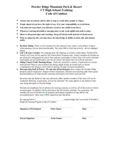 Powder Ridge Mountain Park & Resort CT High School Training Code of Conduct • • •