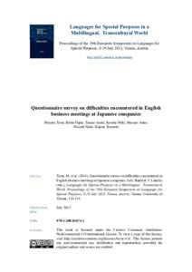 Languages for Special Purposes in a Multilingual, Transcultural World Proceedings of the 19th European Symposium on Languages for Special Purposes, 8-10 July 2013, Vienna, Austria http://lsp2013.univie.ac.at/proceedings