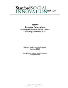 Review  Reverse Innovation By Vijay Govindarajan & Chris Trimble Review by Paul van der Boor