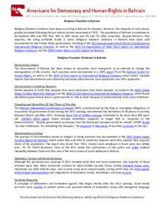 1001 Connecticut Avenue NW, Suite 205 • Washington, D.C[removed] • ([removed] • www.adhrb.org • @ADHRB  Religious Freedom in Bahrain Religious freedom violations have been occurring in Bahrain for decades. Howe