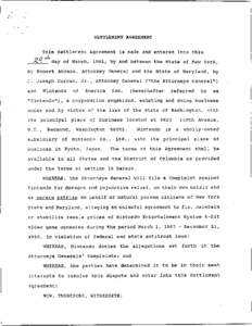 SETTLEMENT AGREEMENT  This Settlement Agreement is made and entered into this day of March, 1991, by and between the State of New York, by Robert Abrams, Attorney General and the State of Maryland, by J . Joseph Curran, 