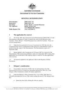 RENEWAL DETERMINATION Determination: Renewal of: The Route: The Applicant: Public Register File: