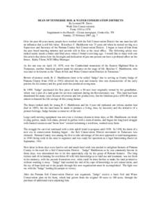 DEAN OF TENNESSEE SOIL & WATER CONSERVATION DISTRICTS By Leonard W. Davis Work Unit Conservationist From 1953 to 1978 Supplement to the Herald –Citizen newspaper, Cookeville, TN Sunday, 25 February 2007, pg. 7