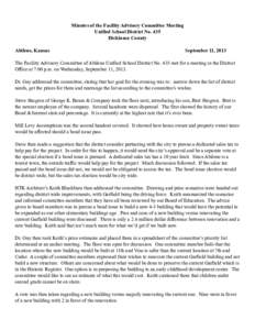 Minutes of the Facility Advisory Committee Meeting Unified School District No. 435 Dickinson County Abilene, Kansas  September 11, 2013