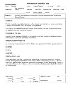 Disaster Loss Deduction/Excess Loss Carryover/November 2008 Los Angeles County Wildfires