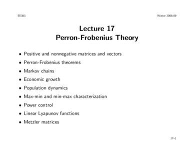 EE363  WinterLecture 17 Perron-Frobenius Theory