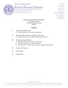 State of Maryland  Members Board of Revenue Estimates Louis L. Goldstein Treasury Building, P.O. Box 466