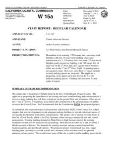 California Coastal Commission Staff Report and Recommendation Regarding Permit Application No[removed]Claims Advocate Service, Seal Beach)
