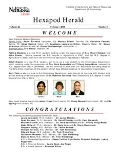 Institute of Agriculture and Natural Resources Department of Entomology Hexapod Herald Volume 22