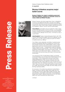 Boosey & Hawkes Music Publishers Limited 21 July 2015 Boosey & Hawkes acquires major ballet scores