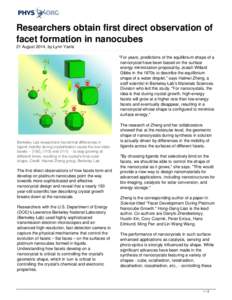 Researchers obtain first direct observation of facet formation in nanocubes