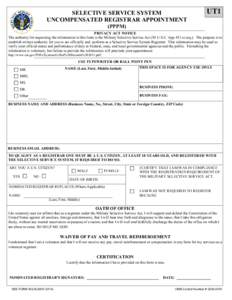 SELECTIVE SERVICE SYSTEM UNCOMPENSATED REGISTRAR APPOINTMENT UT1  (PPPM)