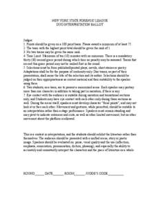 NEW YORK STATE FORENSIC LEAGUE DUO INTERPRETATION BALLOT Judges: 1. Points should be given on a 100 point basis. Please award a minimum of at least[removed]The team with the highest point total should be given the rank of