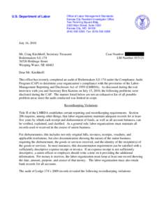 U.S. Department of Labor  Office of Labor-Management Standards Kansas City Resident Investigator Office Two Pershing Square Bldg[removed]Main Street, Suite 1000