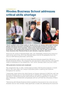 04 NOVEMBERRhodes Business School addresses critical skills shortage  !