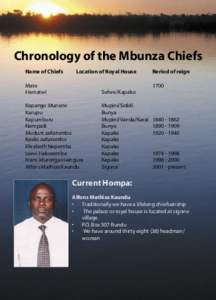 Chronology of the Mbunza Chiefs Name of Chiefs Location of Royal House  Mate