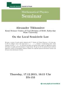 Fakultät für Physik  Mathematical Physics Seminar Alexander Tikhomirov